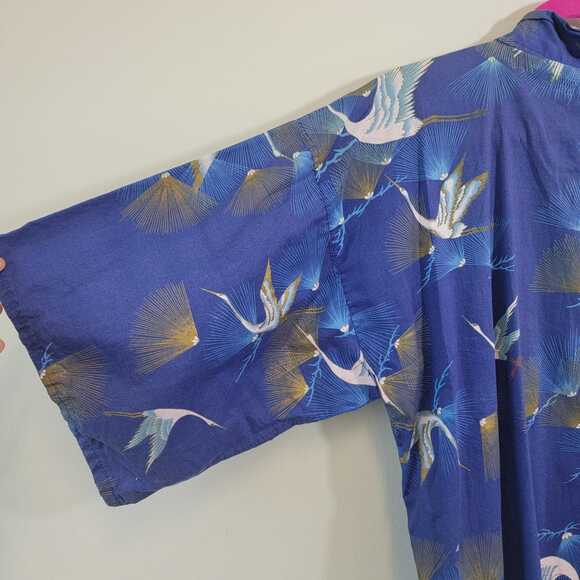 90s Era Cotton Blue Crane Lightweight Loungewear Robe - Picture 7 of 8